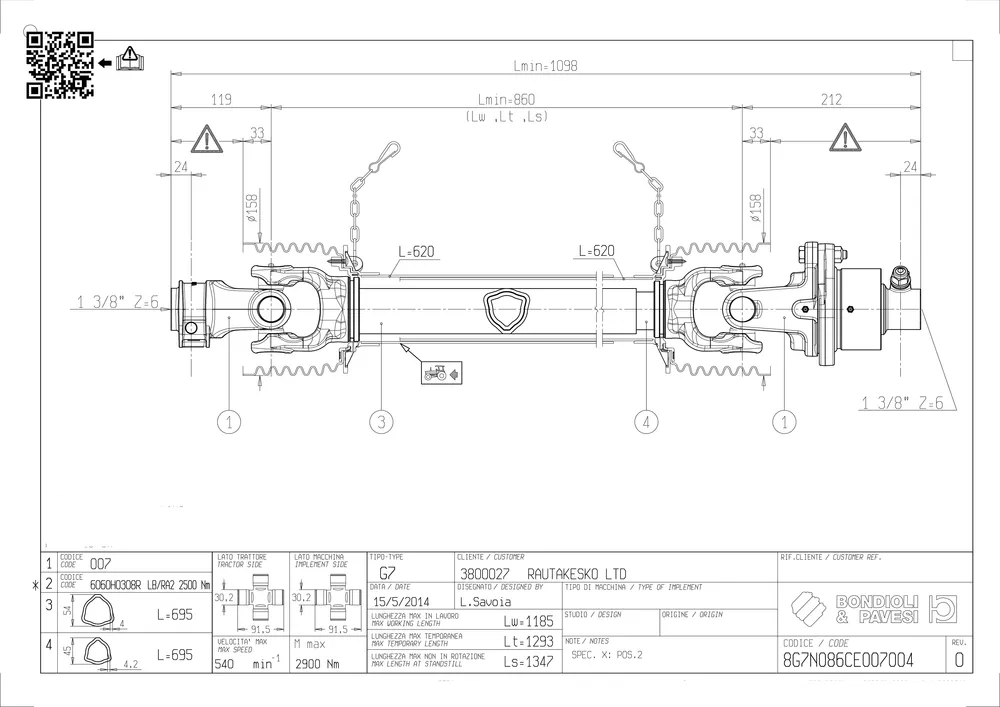Nivelakseli Bondioli Global koko 7 pultti + vapaakytkin 1 3/8''